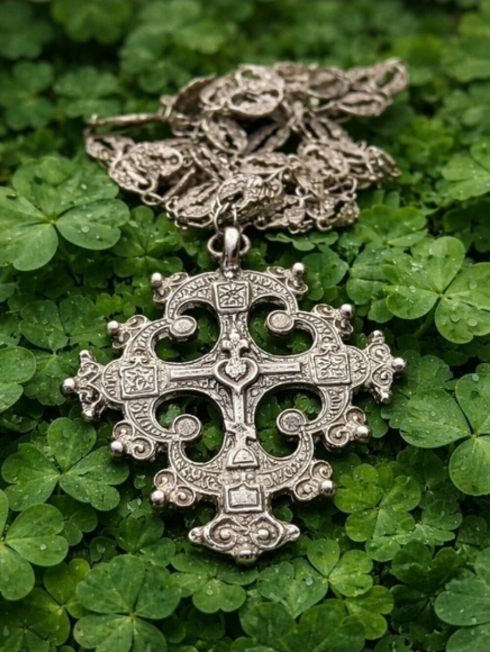 Antique Style 800 Silver Pectoral Cross Necklace Large Ornate Religious Pendant